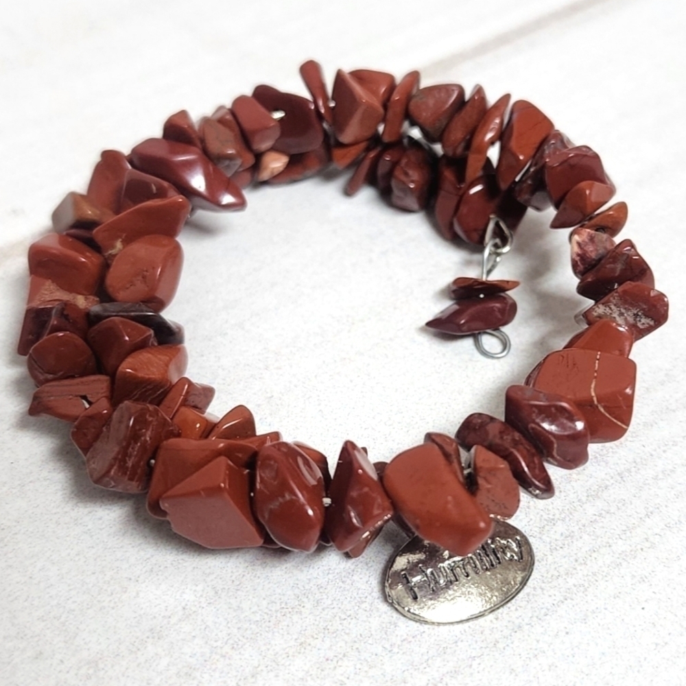 Red Jasper Chip Bead Coil Wrap Bracelet Handmade – New